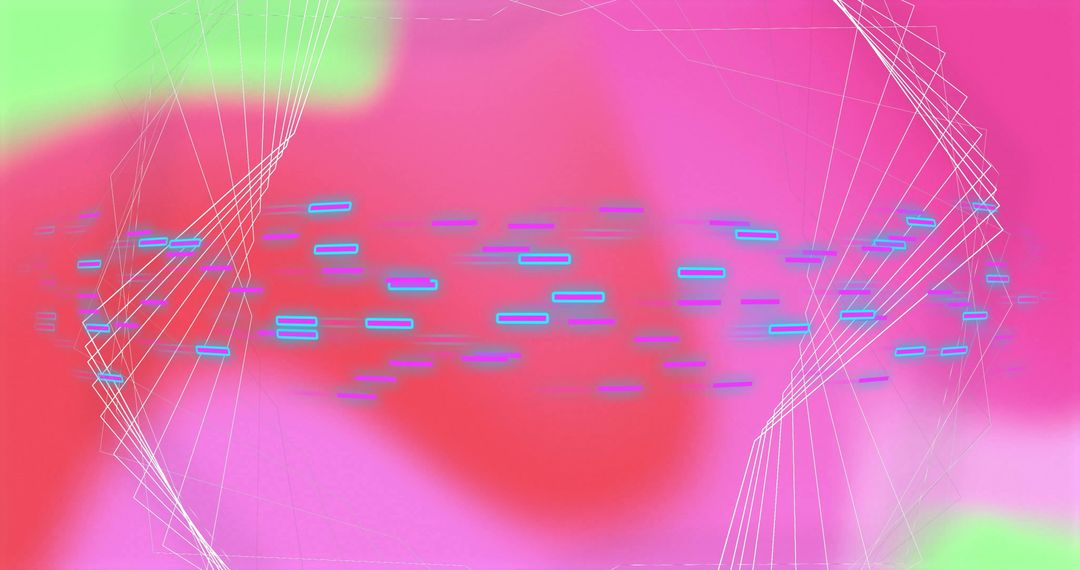 Abstract Data Stream over 3D Network Structure with Pink and Green Background