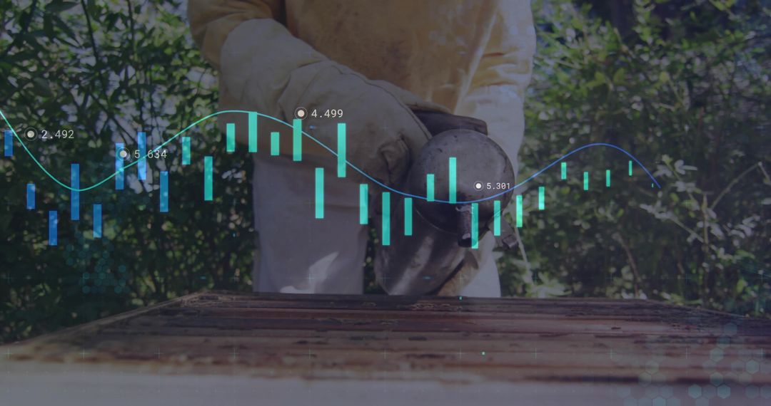 Beekeeper with Digital Data Overlay in Apiculture Setting