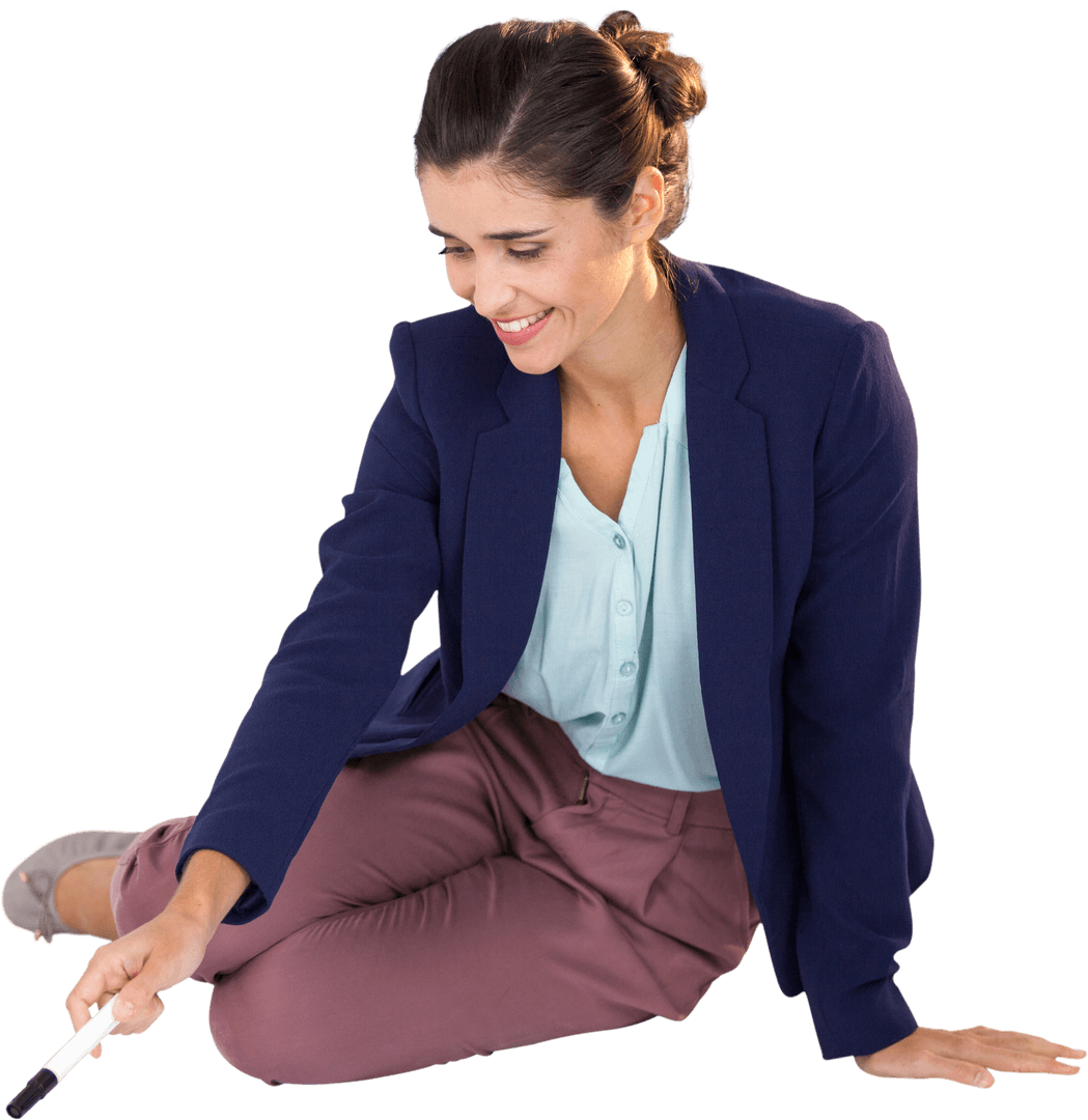 Smiling Businesswoman Sitting on Transparent Background