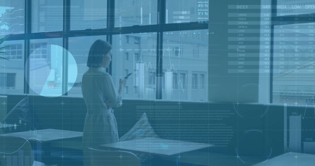 Future-Focused Businesswoman Analyzing Data in Modern Office