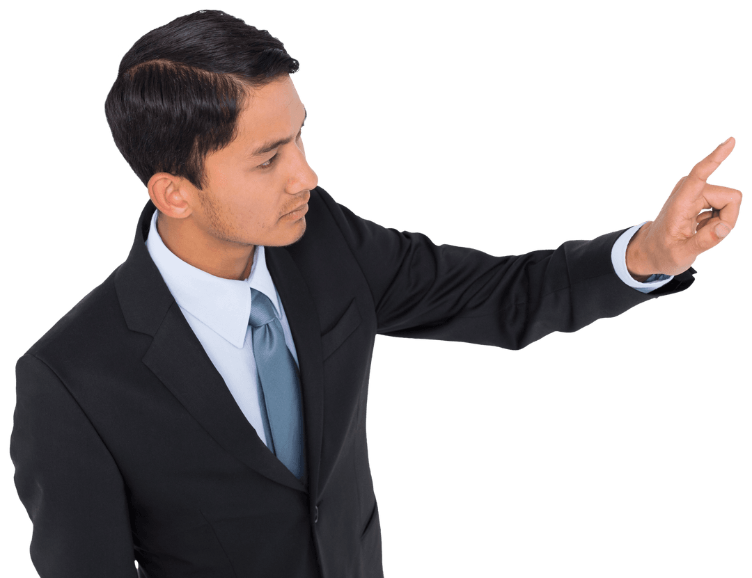 Transparent Asian Businessman Pointing Finger up Professionally