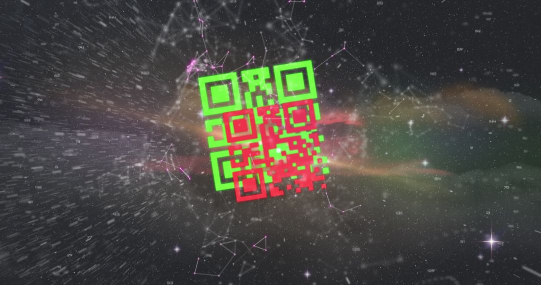 Colorful Digital QR Code Amidst Intergalactic Space Cloud