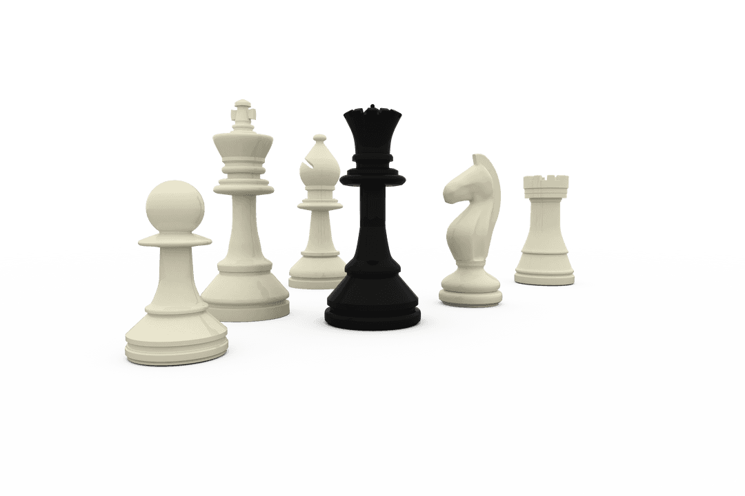 Transparent Chess Pieces with Black Queen at Center