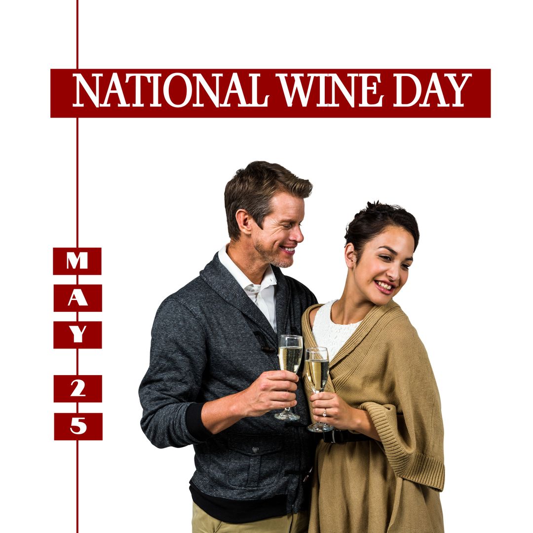 Smiling Couple Celebrating National Wine Day with a Toast