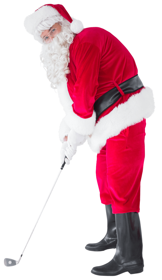 Transparent Santa Claus Golfing in Red Suit