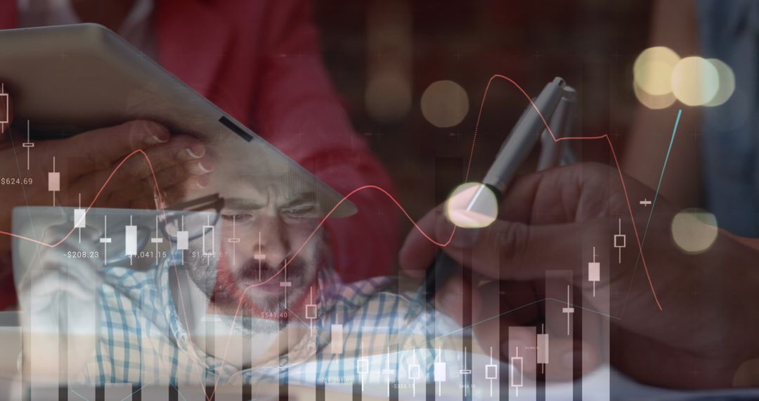 Business Person Analyzing Financial Data with Digital Tablet Interface