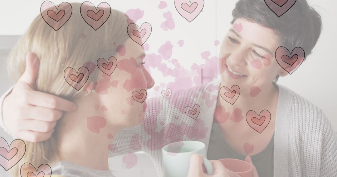 Couple Embracing with Heart Overlay Imagery