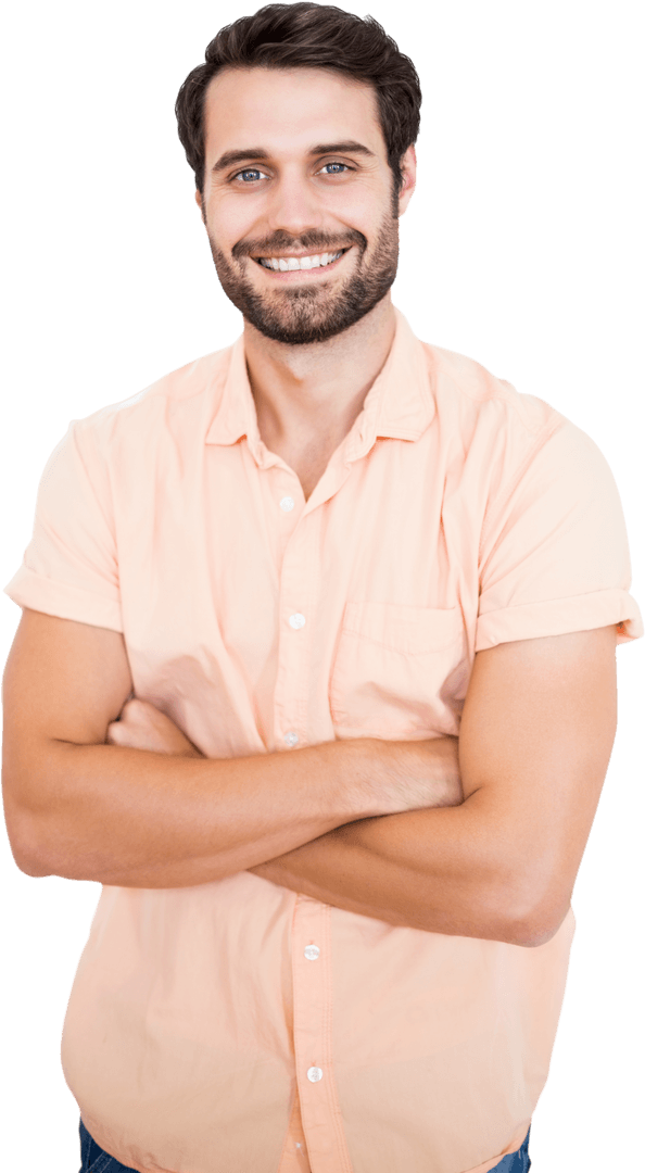 Smiling Man with Arms Crossed Posing Confidently Transparent Background