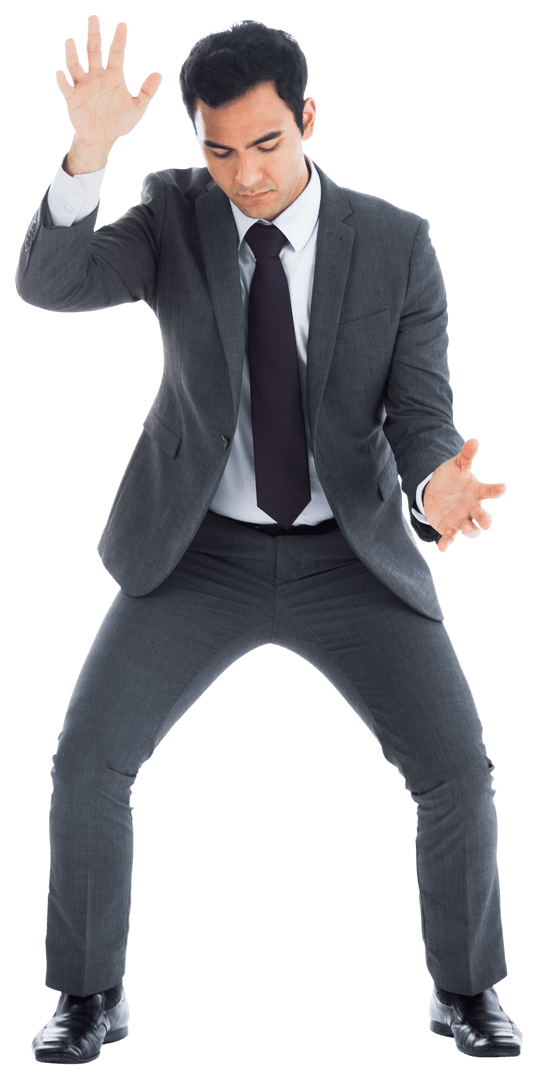 Focused Businessman Using an Imaginary Interface Transparent Background