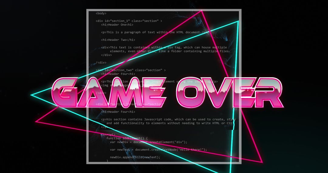 Retro Game Over Screen with Code Background