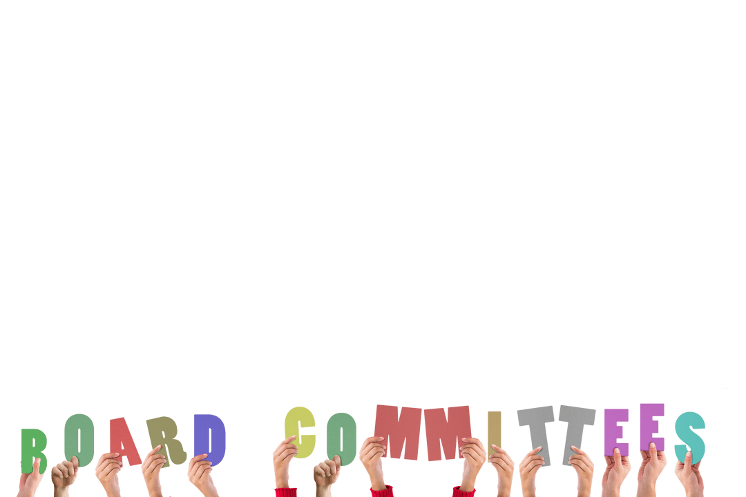 Hands Holding Colorful Board Committees Text on Transparent Background