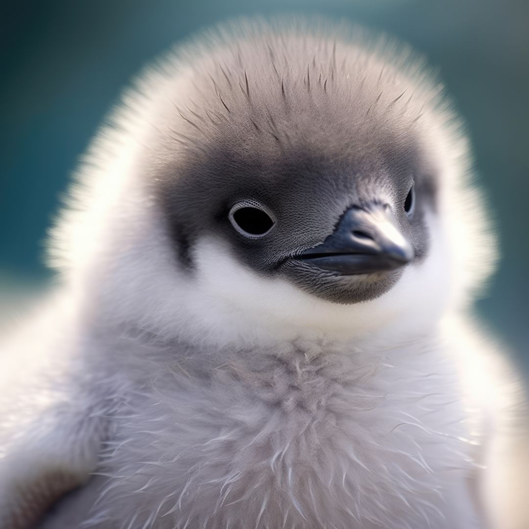 Portrait of white and grey baby penguin on blue background, created using generative ai technology - Free Images, Stock Photos and Pictures on Pikwizard.com