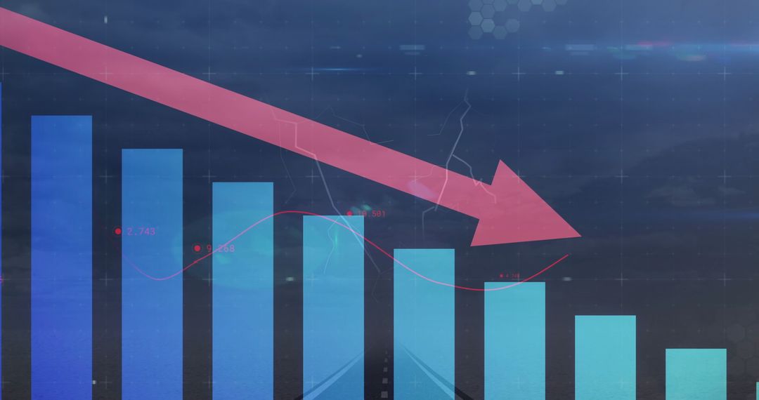 Descending Bar Chart with Red Trend Line on Dark Background