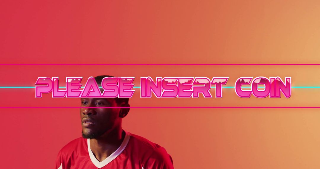 Retro Gaming Style with Football Player and Insert Coin Message