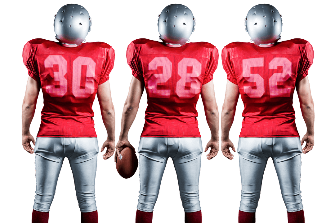 Back View of Three Transparent Rugby Players in Uniforms