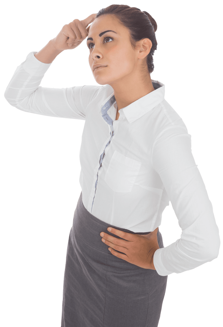 Transparent Puzzled Businesswoman Scratching Head