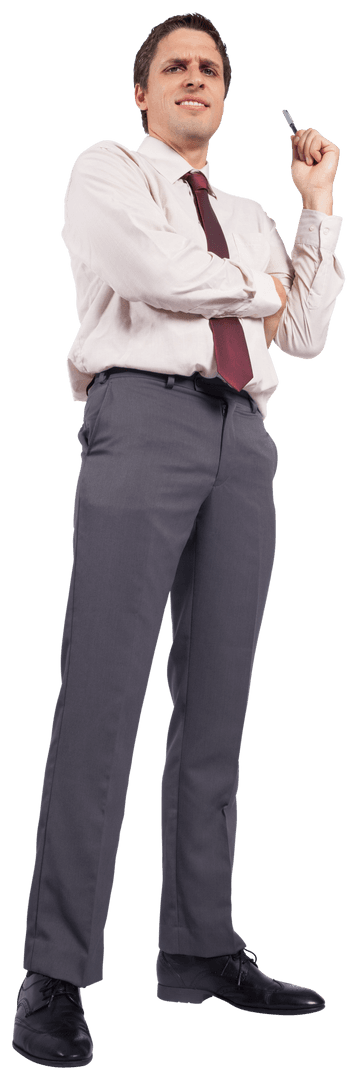 Confident Businessman Posing With Pen On Transparent Background