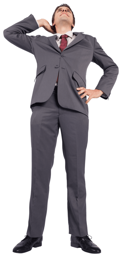 Confident Caucasian Businessman Looking Up Transparent Background