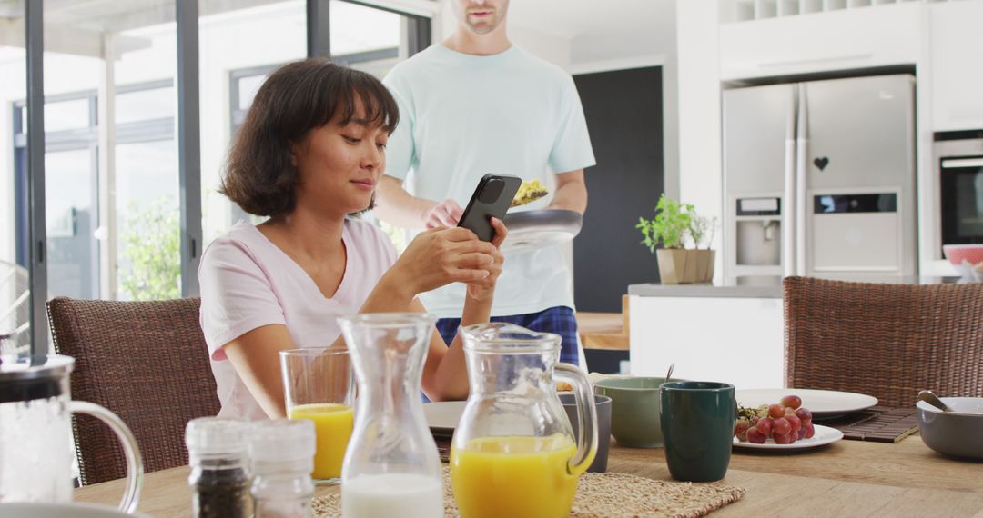 Diverse Couple Enjoying Breakfast Preparation at Home