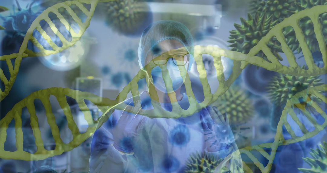 Scientist in Biosafety Lab Analyzing DNA and Viruses Concepts