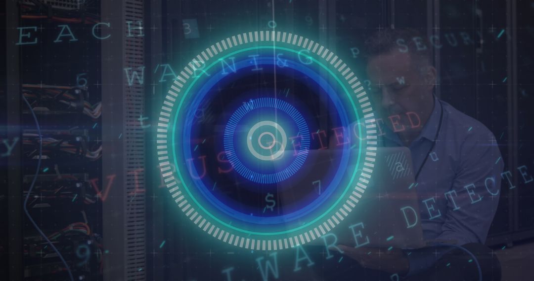 IT Technician Analyzing Data with Advanced Security Interface