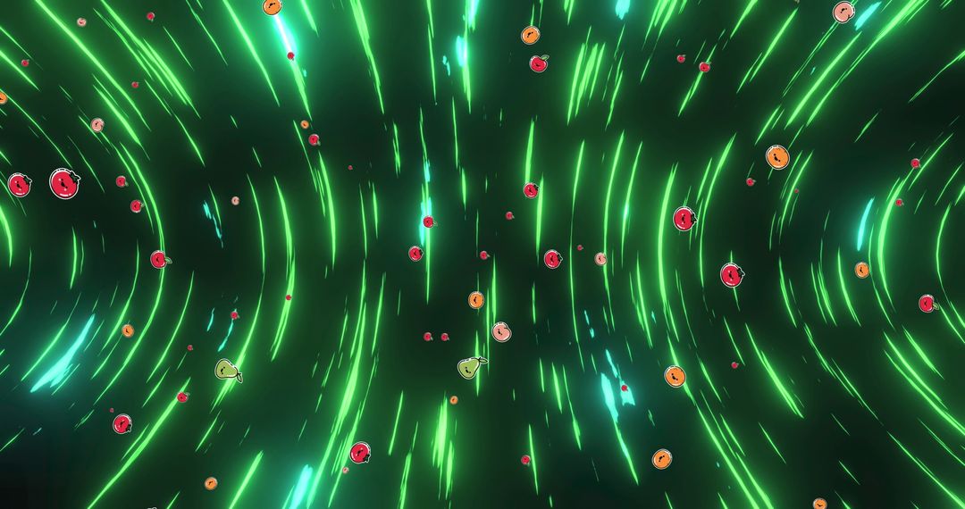 Whimsical Doughnuts Suspended in Motion with Green Light Streaks