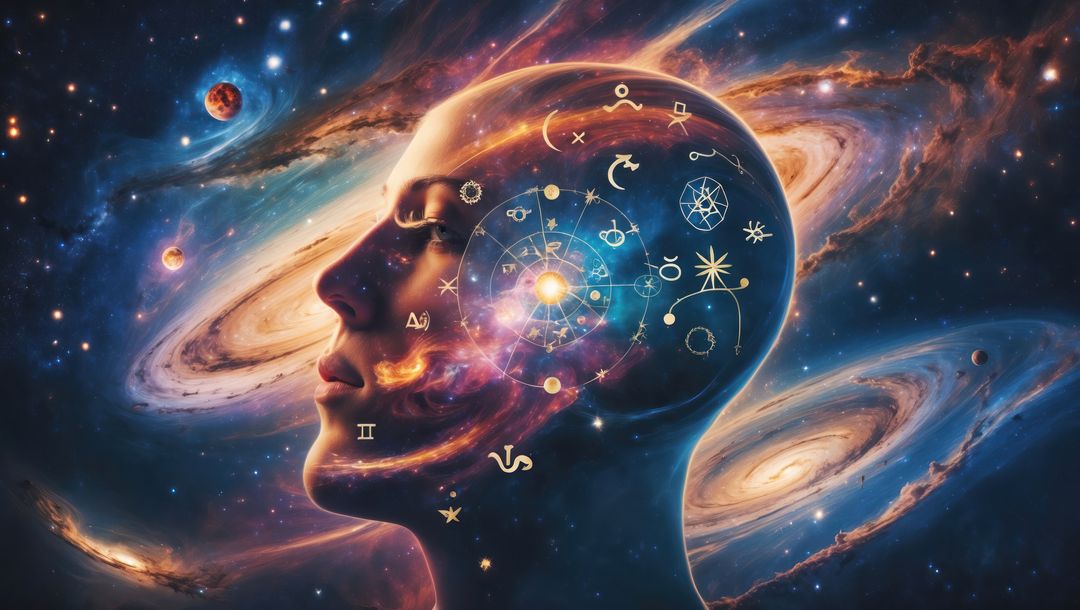 Cosmic mindscape with astrological symbols inspired by astrologist insight