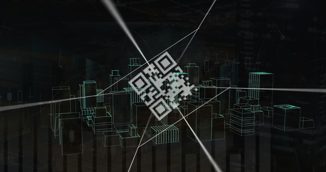 QR Code Overlay on Futuristic Digital Cityscape