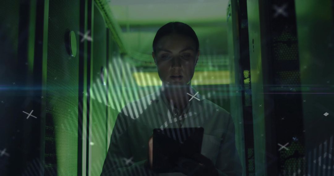 IT Professional Monitoring Servers in Futuristic Datacenter