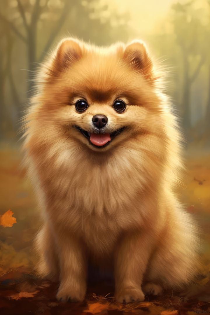 Happy Pomeranian in Autumn Forest - Free Images, Stock Photos and Pictures on Pikwizard.com