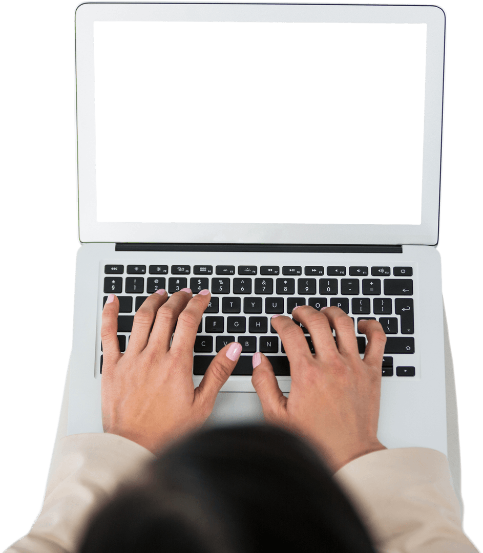 Transparent Background of Woman Typing on Laptop for Copy Space