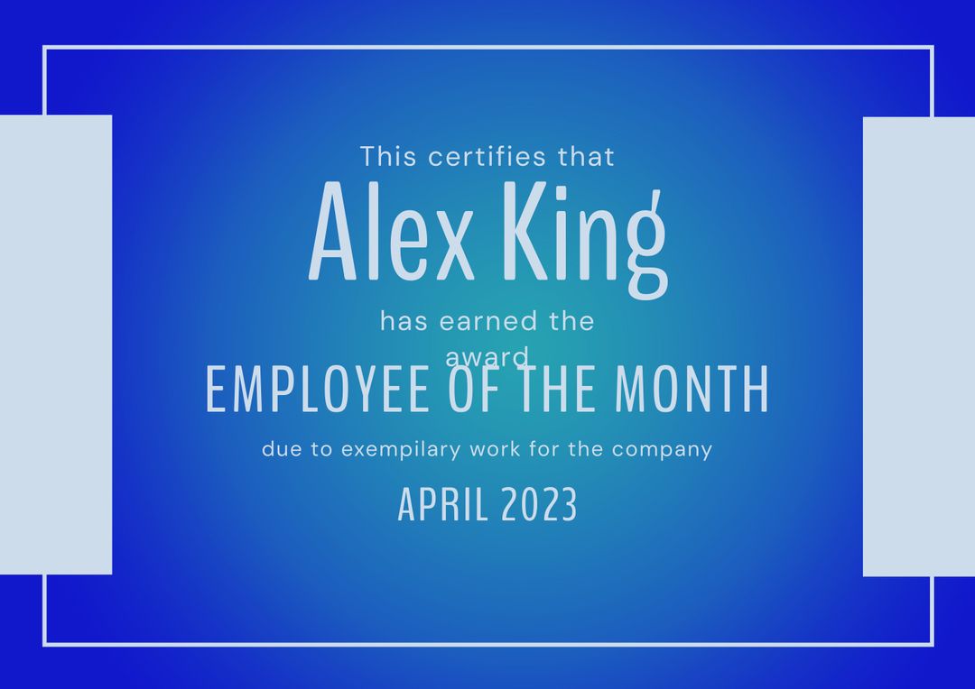 Employee of the Month Certificate with Blue Background - Download Free Stock Templates Pikwizard.com