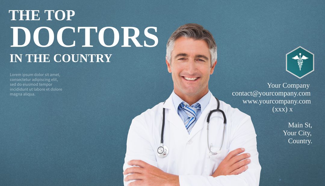 Confident doctor highlighting healthcare professionalism for advertisements