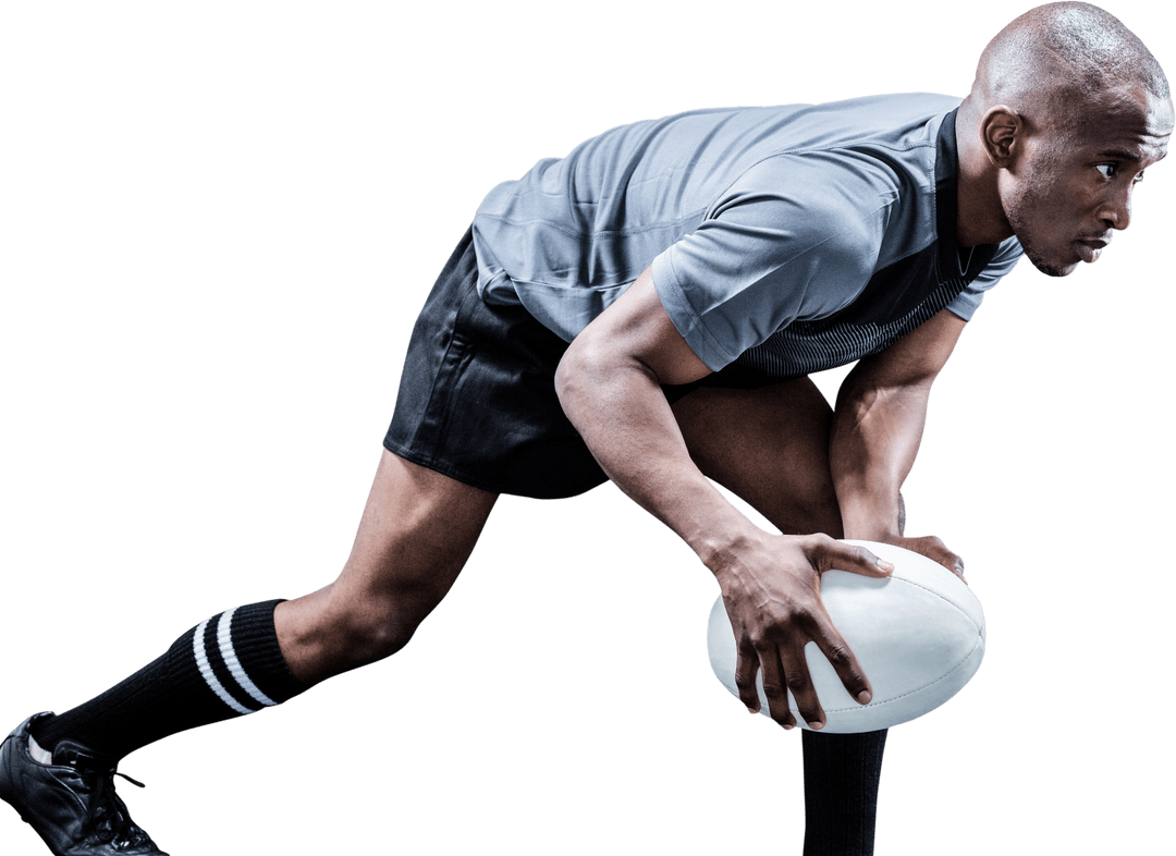 Transparent Background Athlete Playing Rugby with Determined Focus