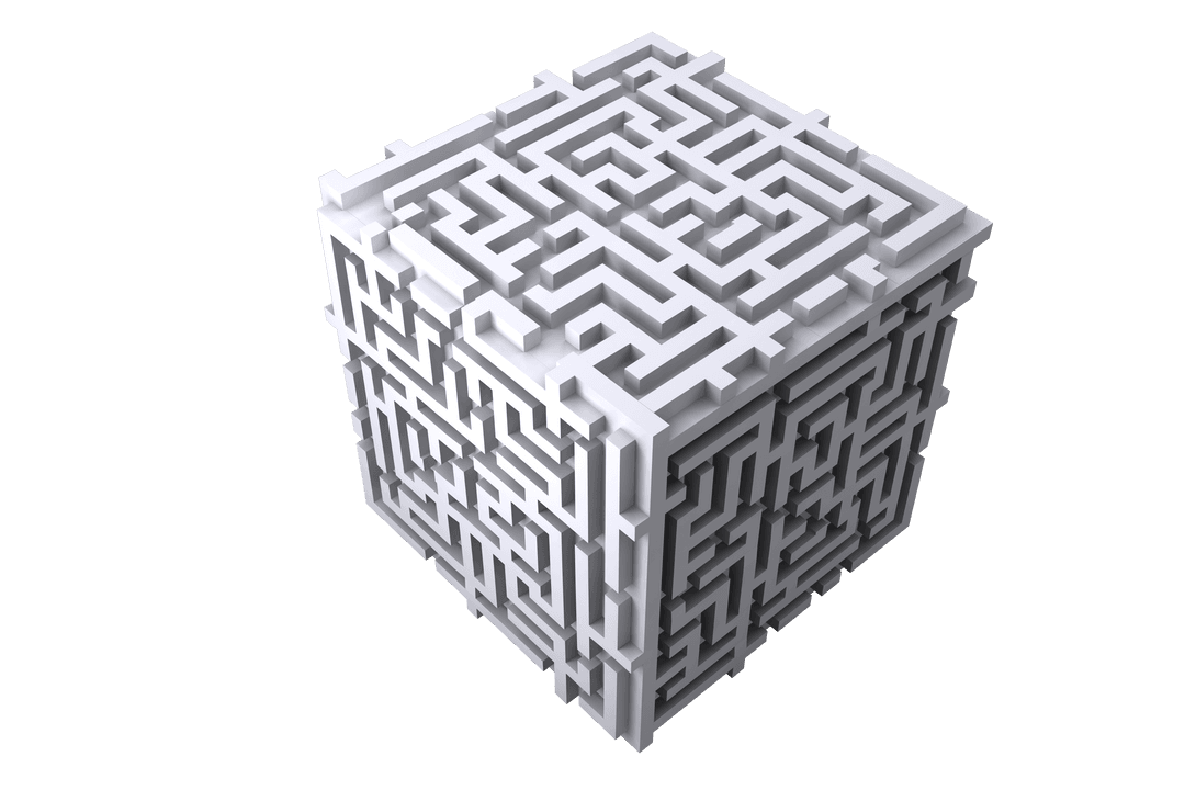 Transparent 3D Maze Cube on Clear Background