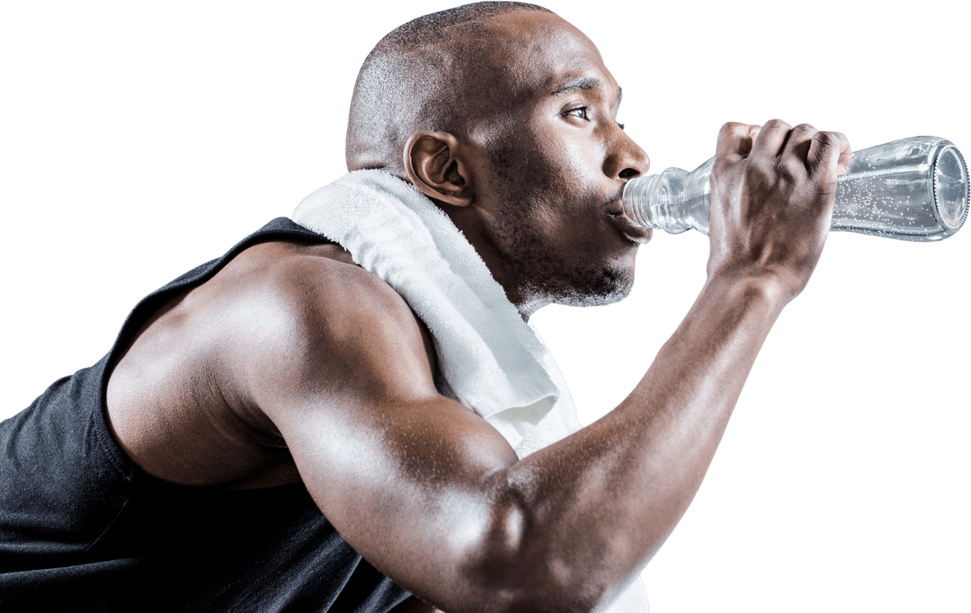 Transparent Athlete Rehydrating after Workout with Water Bottle