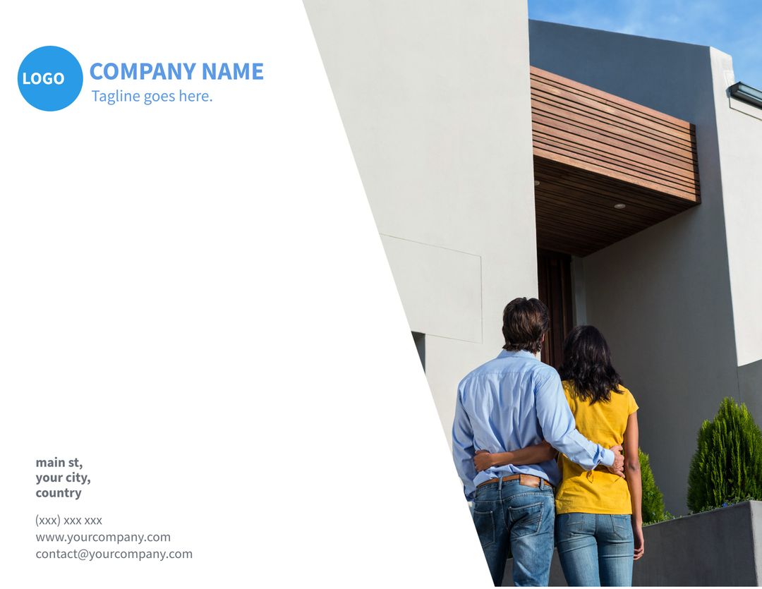 Aspiring Couple Standing Before Modern Home Exterior