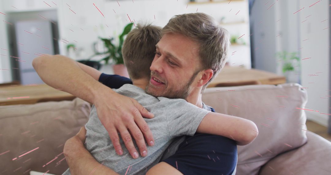 Father and Son Embracing with Digital Overlay Effect