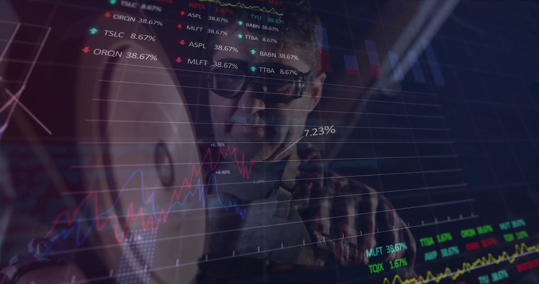 Trader Analyzing Stock Market Trends with Advanced Graphs