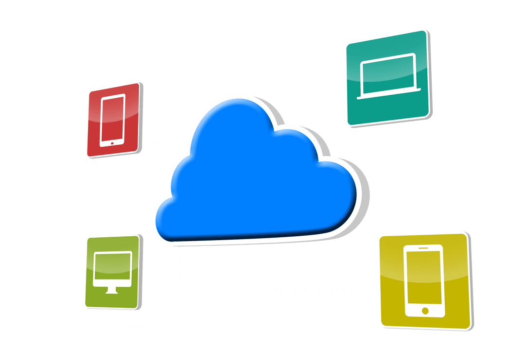 Digital Cloud Technology with Communication Devices on Transparent Background