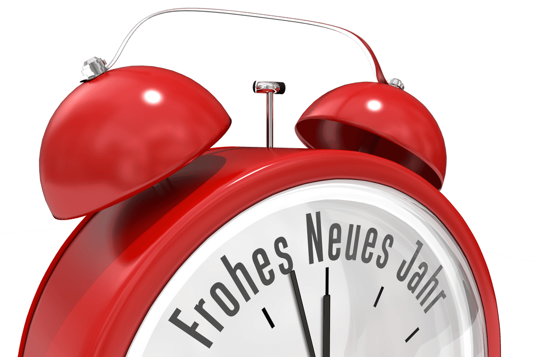 Transparent Red Alarm Clock Showing German New Year Message