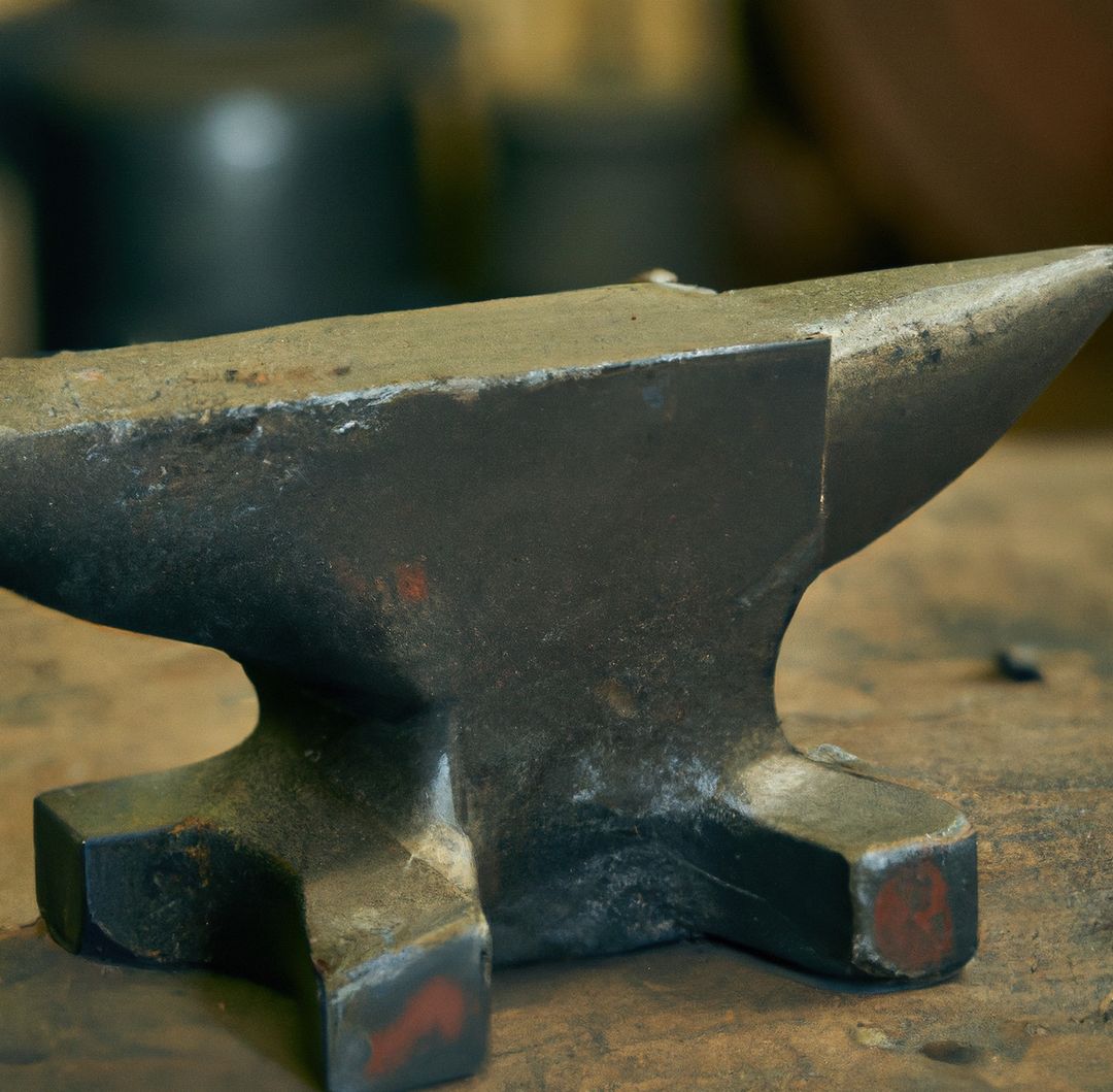 Close up of steel anvil lying on table in workshop - Free Images, Stock Photos and Pictures on Pikwizard.com