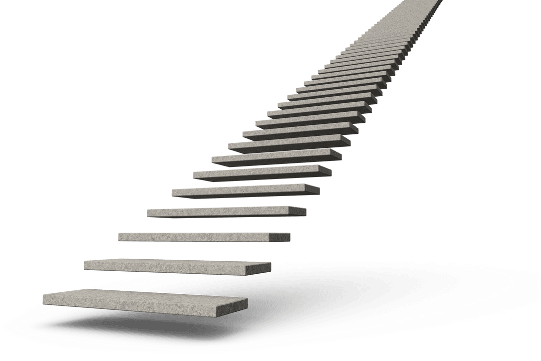 Transparent Infinite Concrete Staircase Rising to Sky