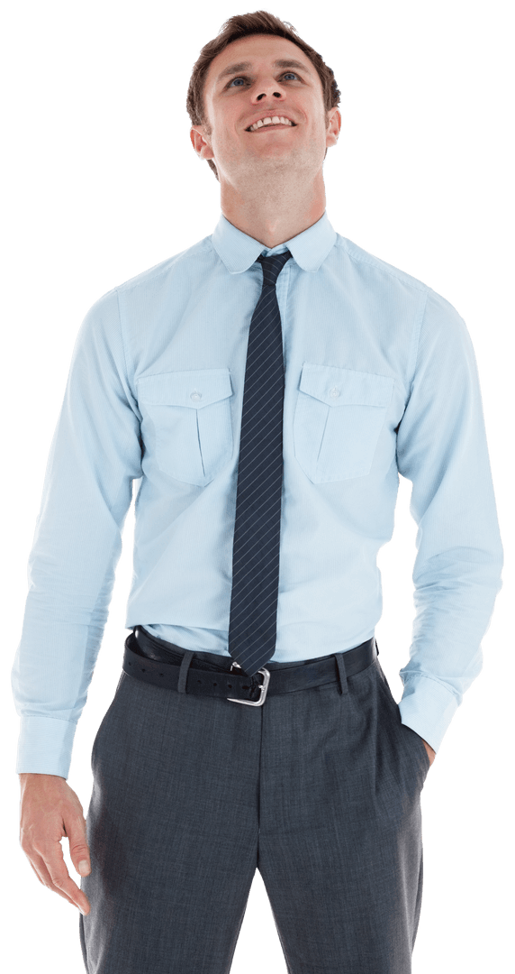 Confident Businessman Smiling in Formal Shirt and Tie on Transparent Background