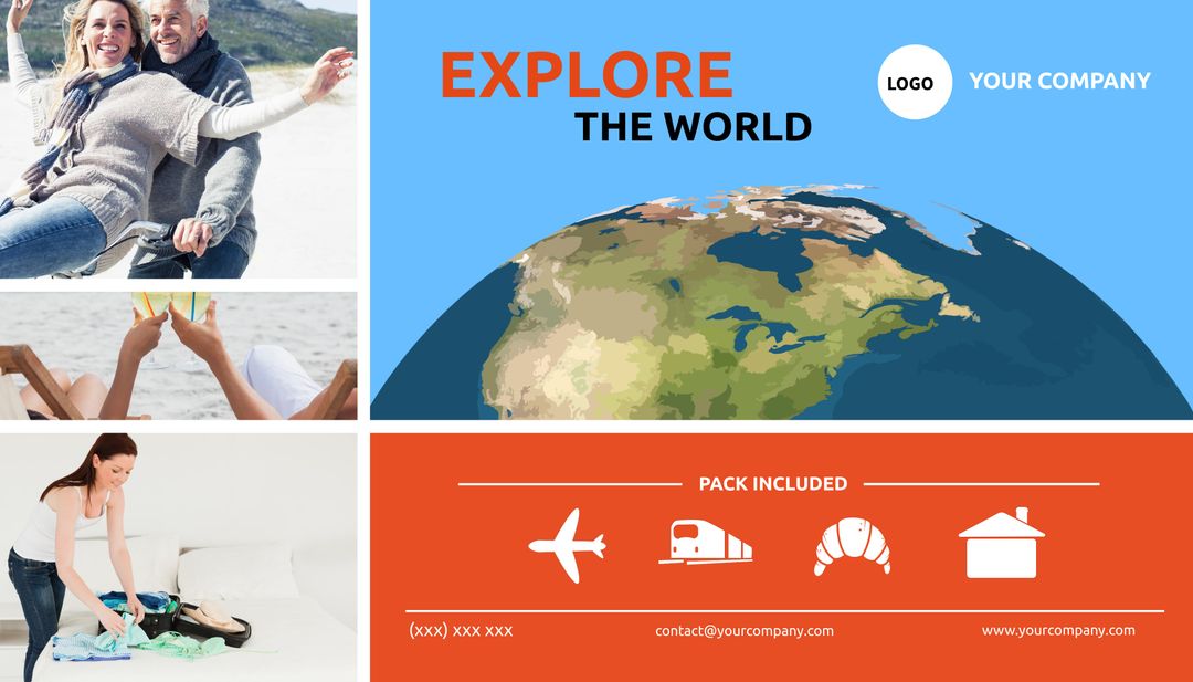 Senior Travel Adventure Promotion with Globe and Happy Couple