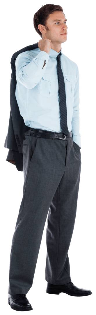 Transparent Image of Serious Businessman Holding Jacket Over Shoulder