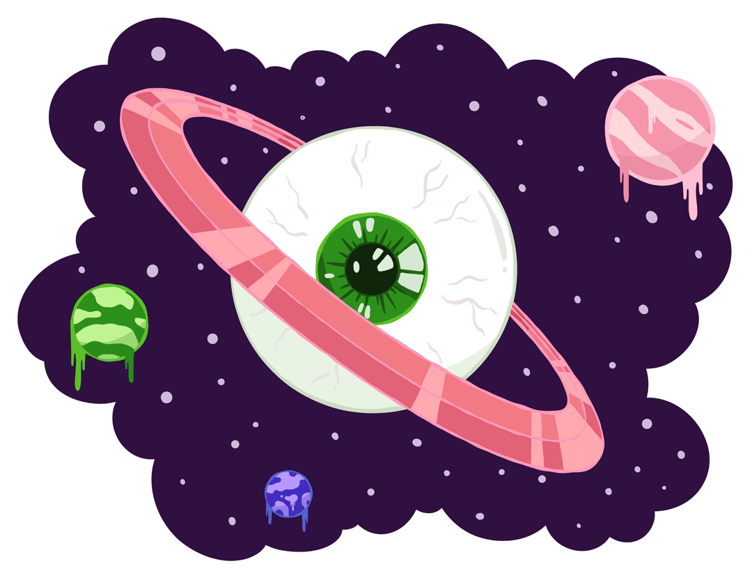 Surreal Cosmic Eyeball with Pink Rings on Transparent Background