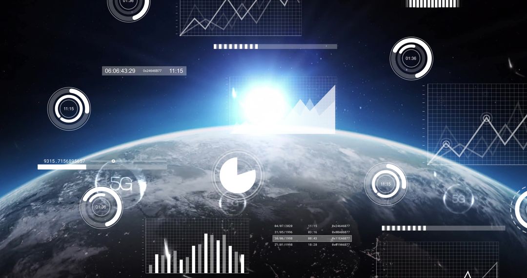 Futuristic 5G Interface Over Globe with Data Charts
