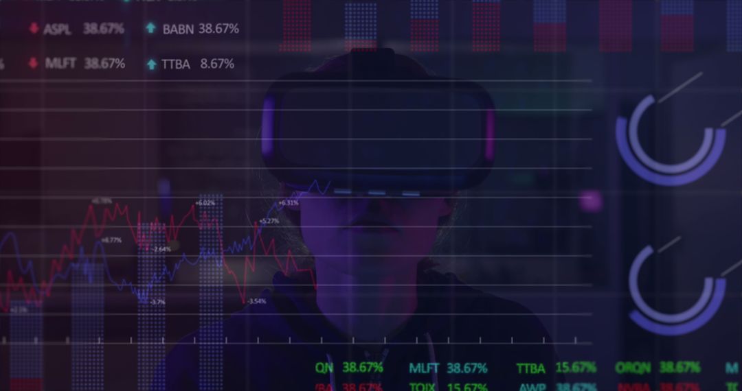 Woman Engaging with Virtual Reality and Data Visualization