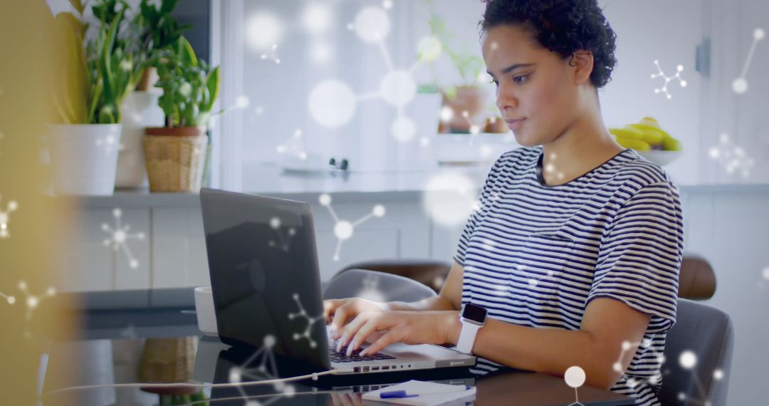 Digital Interface Illustration with Molecules Overlaid Greenery Workspace